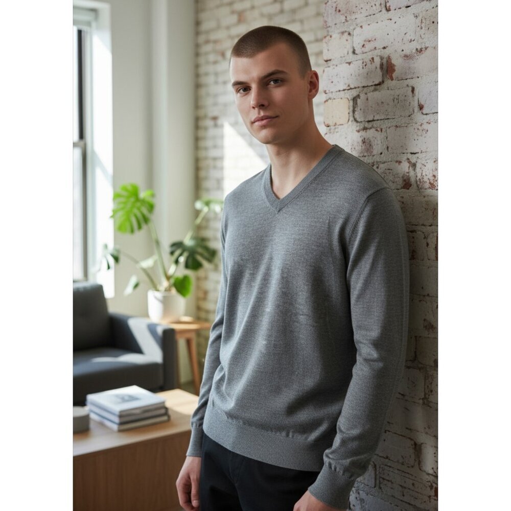 Jack Spade 100% Wool V-Neck Sweater in Gray – Men’s Size XL